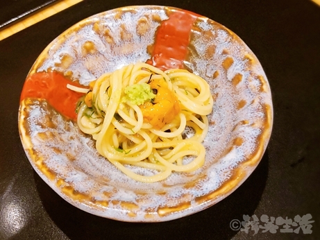 銀座　魚勝　コース料理　ウニパスタ
